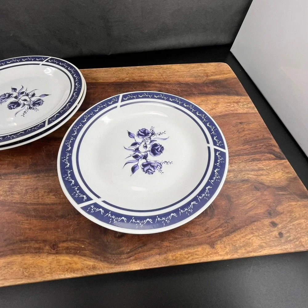 Vintage Alco Blue Rose Bread Plates:‎ Porcelain Set of 4